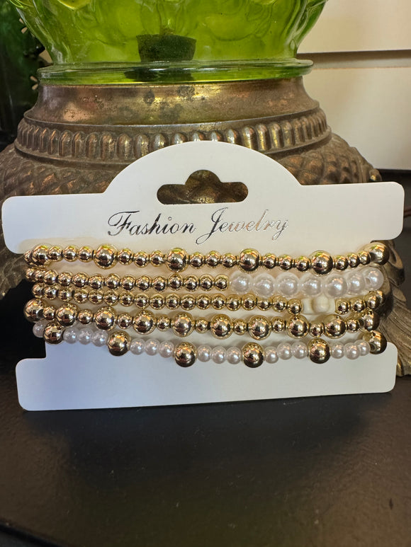 Gold Beaded Pearl Bracelet Set