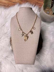 Gold Mixed Heart Charm Necklace