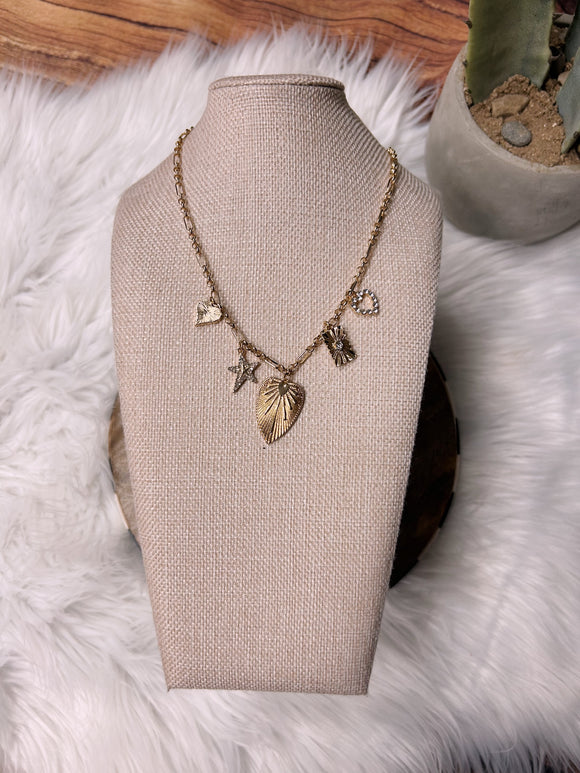 Gold Mixed Heart Charm Necklace
