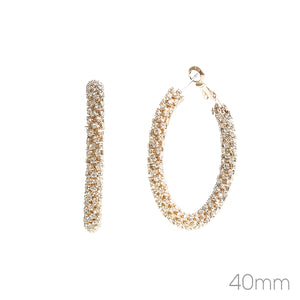 Gold Rhinestone and Pearl 2" Hoop Earring