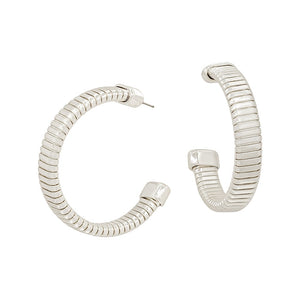 Silver Ribbed  Hoop Earring