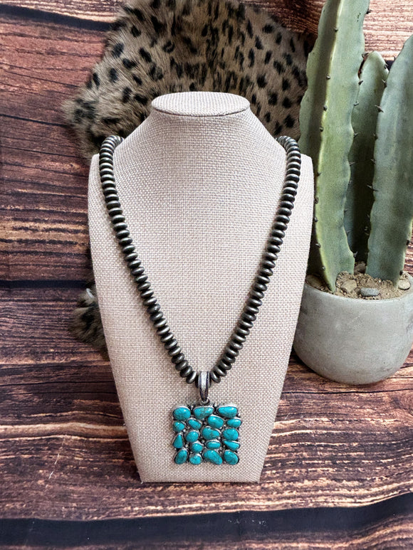 Faux Saucer Turquoise Stone Necklace