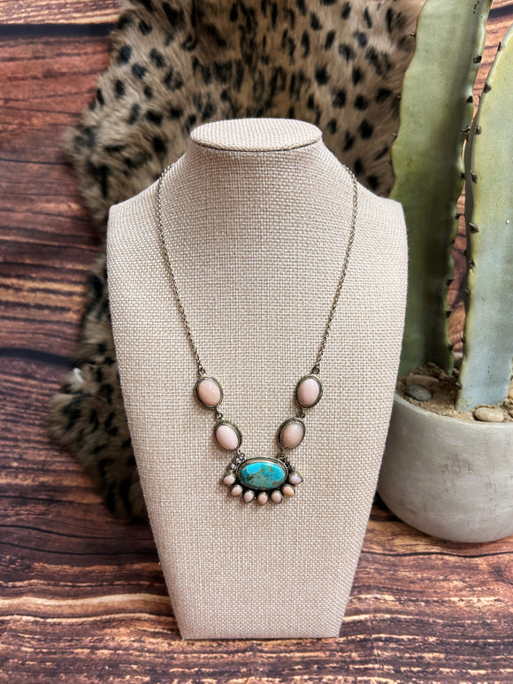 Turq/Pink Conch Opal Necklace