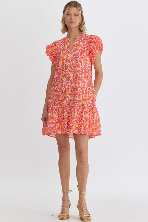 Demi Floral Print Dress-Pink