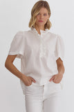 Adrian Ruffled Button Down Top-White