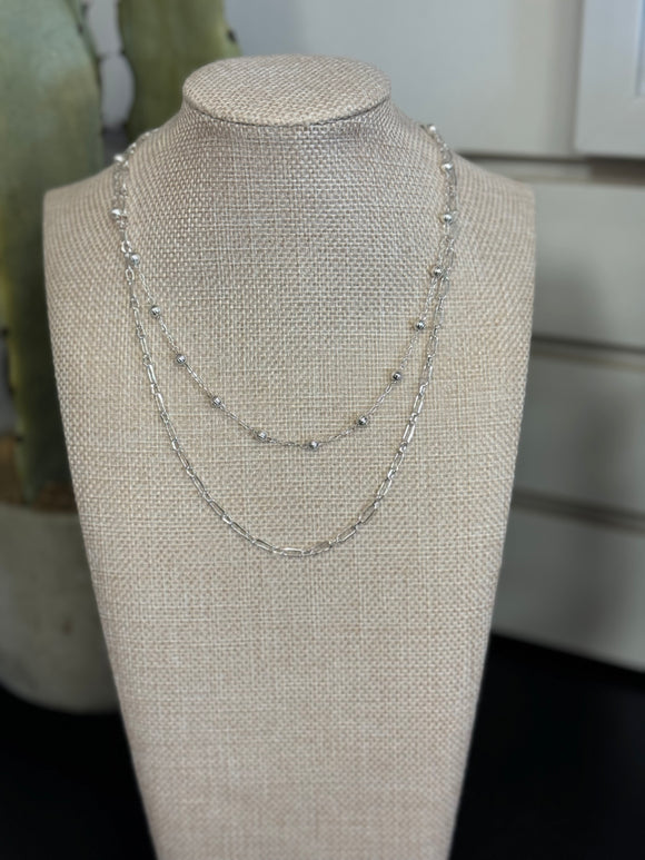 Water Resistant Silver Double Necklace