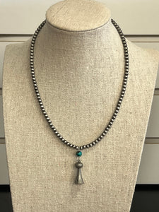 3MM Faux Navajo Pearl Necklace With Pendant