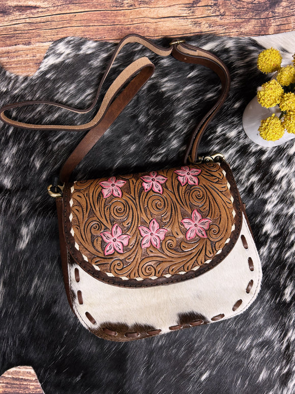 Pink Leather Detailed Crossbody Purse