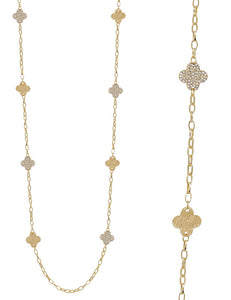 Worn Pave and Metal Clover Necklace-Gold