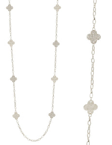 Worn Pave and Metal Clover Necklace-Silver