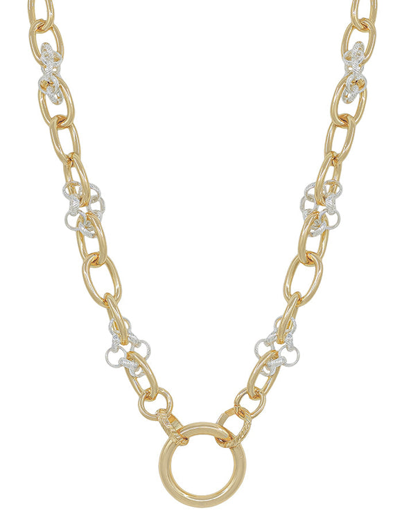 Gold Chain with Silver Knotted and Open Circle  Necklace