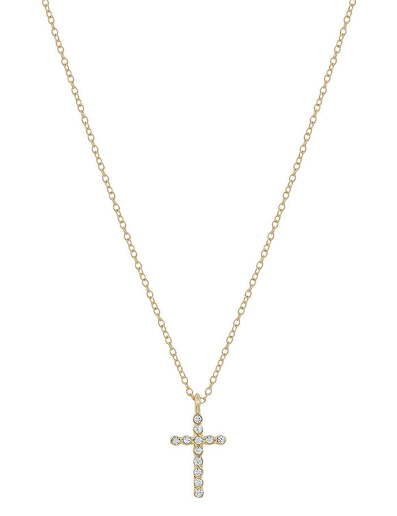 Rhinestone Cross Necklace-Gold