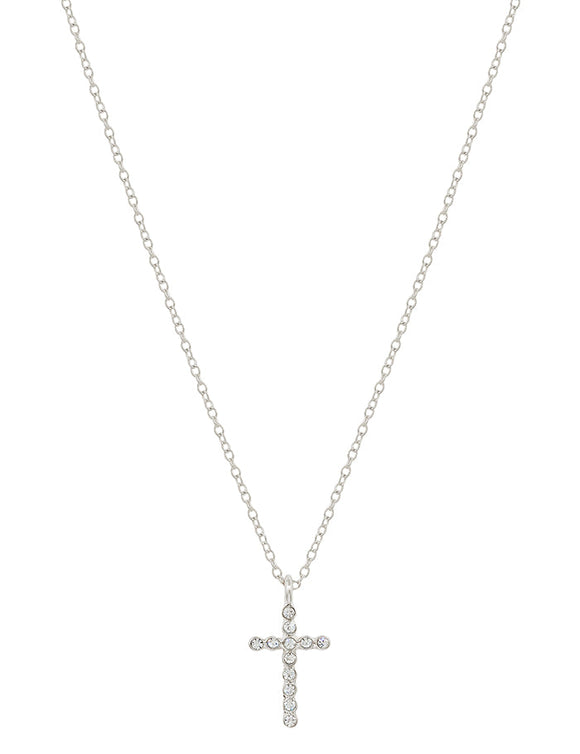 Rhinestone Cross Necklace-Silver