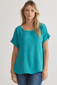 Mandy Cuffed Sleeve Top -Turquoise