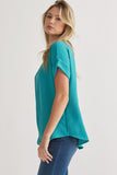 Mandy Cuffed Sleeve Top -Turquoise