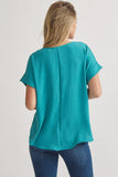 Mandy Cuffed Sleeve Top -Turquoise