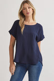 Mandy Cuffed Sleeve Top -Navy