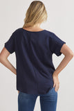 Mandy Cuffed Sleeve Top -Navy