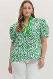 Kenzi Green Leopard Curvy Top