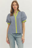 Amber Striped Button Top