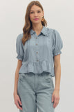 Megan Denim Ruffle Top
