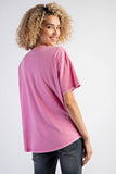 Karli Basic Mineral Washed Tee-Bubblegum