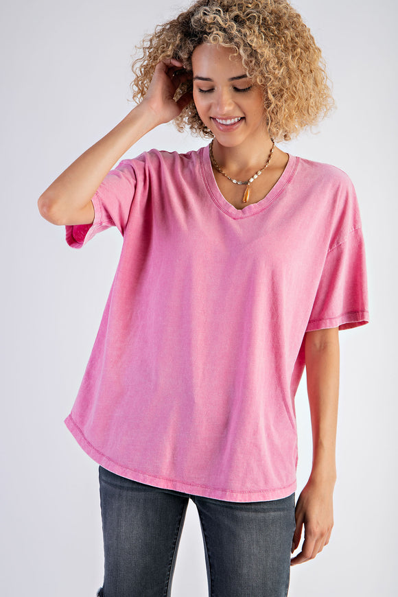 Karli Basic Mineral Washed Tee-Bubblegum