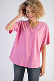 Karli Basic Mineral Washed Tee-Bubblegum