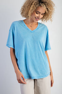 Karli Basic Mineral Washed Tee-Sea Blue