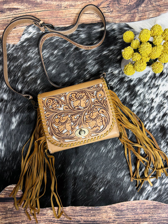 Fringed Leather Crossbody Purse
