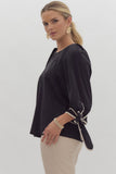 Atlas 3/4 Sleeve Bow Top-Black