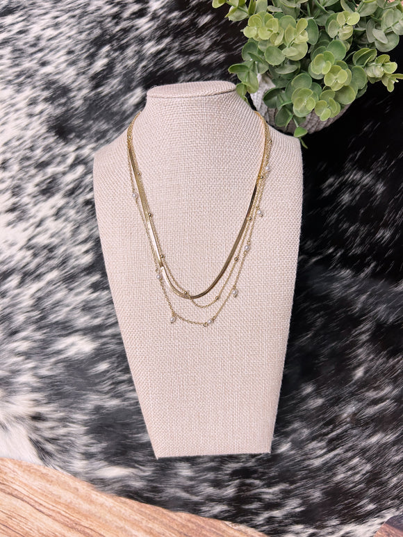 Dainty Pearl Pleated Necklace Stack
