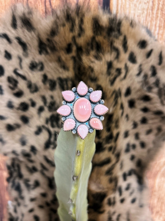 Pink Conch Flower Pendant Ring