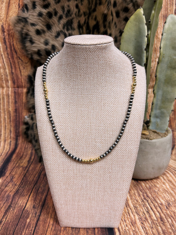 18” Sterling Silver Navajo/14k Gold Plated Necklace