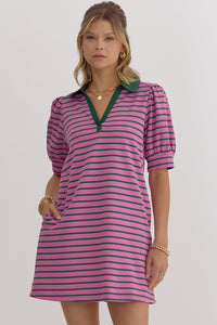 Alina Stripe Vneck Collard Dress