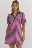 Alina Stripe Vneck Collard Dress