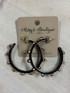 Black/Gold Diamond Studded Hoop Earring