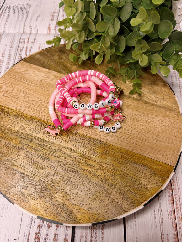 Pink Cowgirl Flat Bead Bracelet