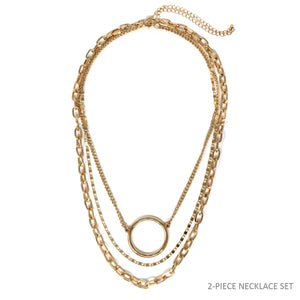 Open Circle and Layered Chain Necklace