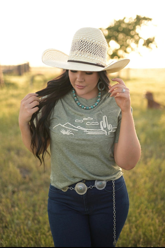 Desert Olive Embroidered Tee