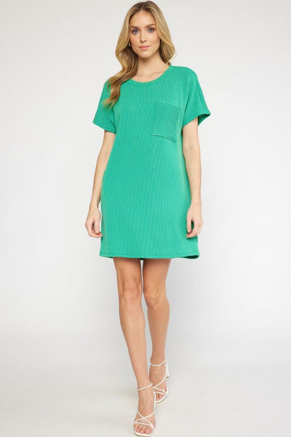 Brendley Ribbed Mini Dress-Green