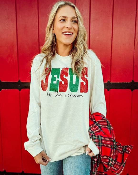 Jesus Is The Reason Glitter Long Sleeve Tee