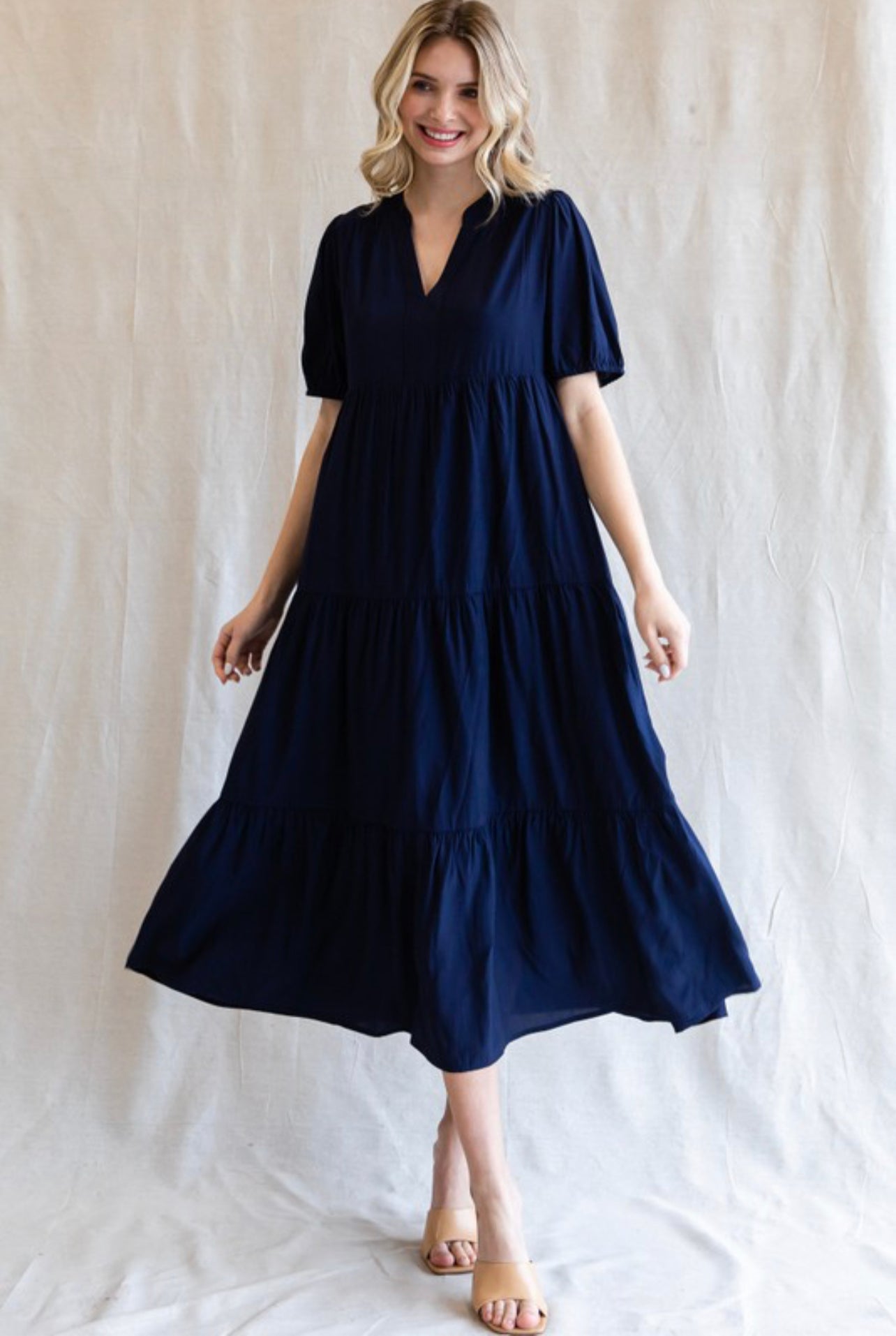 Lana Solid Tiered Maxi Dress-Navy – Missy's Boutique