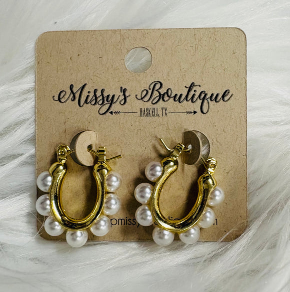 Gold Pearl Hoops