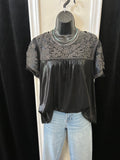 Ingrid Embroidered Shimmery Top-Black-Plus