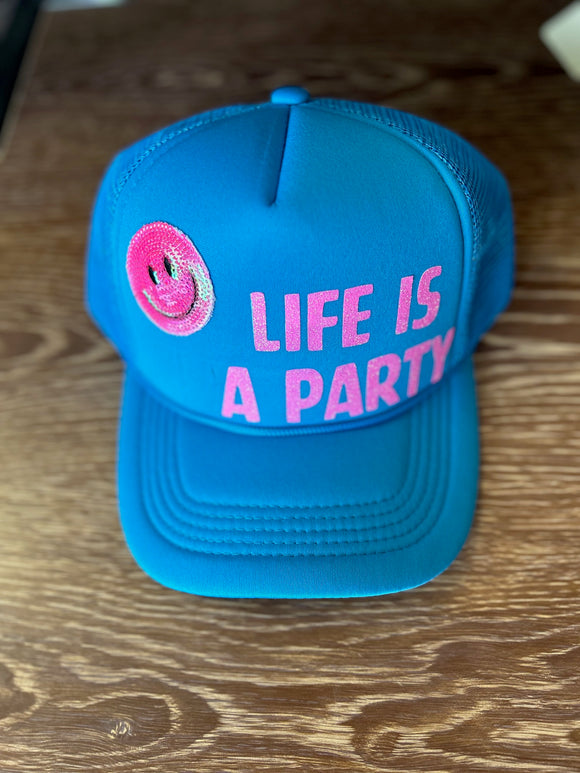 Life Is A Party Trucker Cap-Turquoise