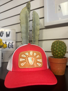 McIntire Red Trucker Hat with White Squash Blossom