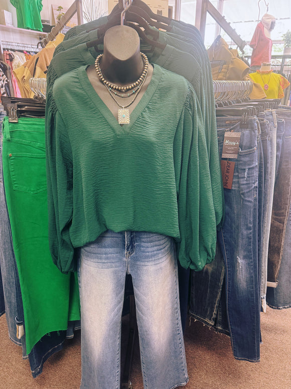 Seint Long Peasant Sleeve Top-Hunter Green