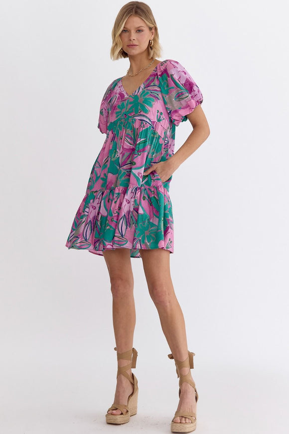 Morgan Printed Mini Dress-Pink/Green Missy's Boutique Morgan Printed Mini Dress-Pink/Green Missy's Boutique