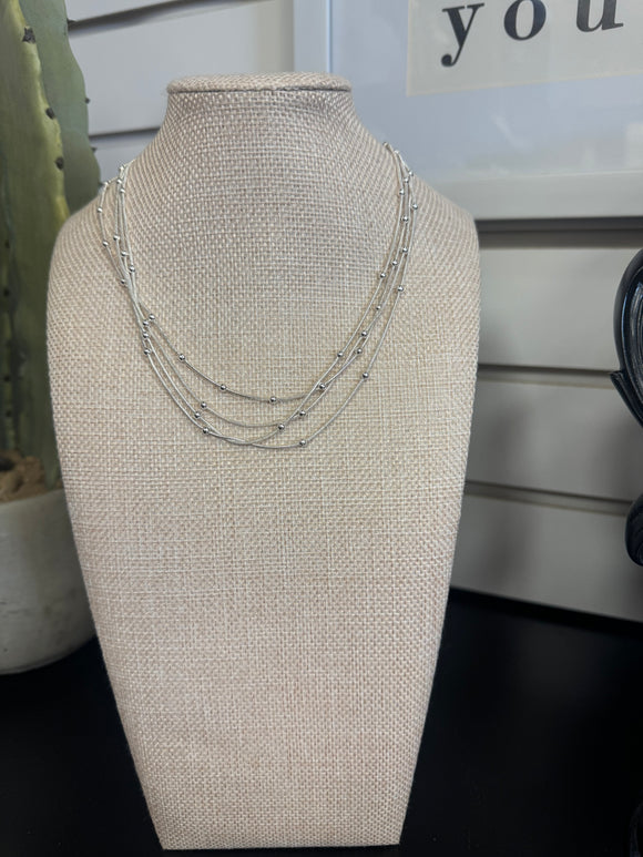 Four Strand Silver Beaded Necklace